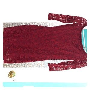 Burgundy off the shoulder lace mini dress